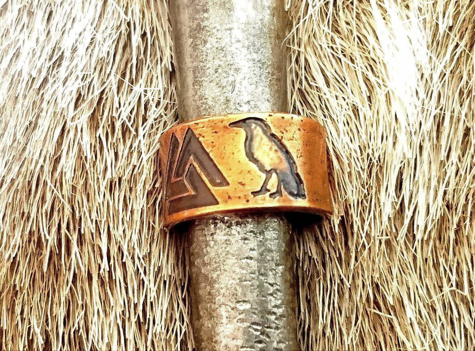 Norse Valknut Ring with Wolves (Geri and Freki) or Ravens (Hugin and Munin) Ring copper bronze brass viking wolf pagan heathen