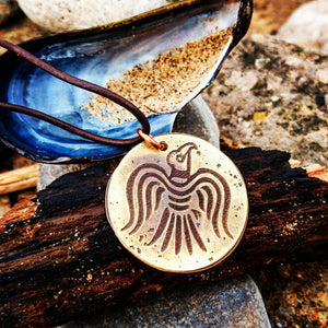 Norse/Viking Raven (Hugin and Munin) Pendant in Brass or Copper