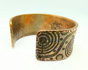 Rock Art Cuff Bracelet (Cup and Ring, Petroglyph,Copper,Brass)