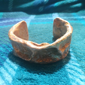 Yggdrasil Tree Bark Nature Hammered Copper Cuff Bracelet (Pagan, Heathen, Viking, Boho)