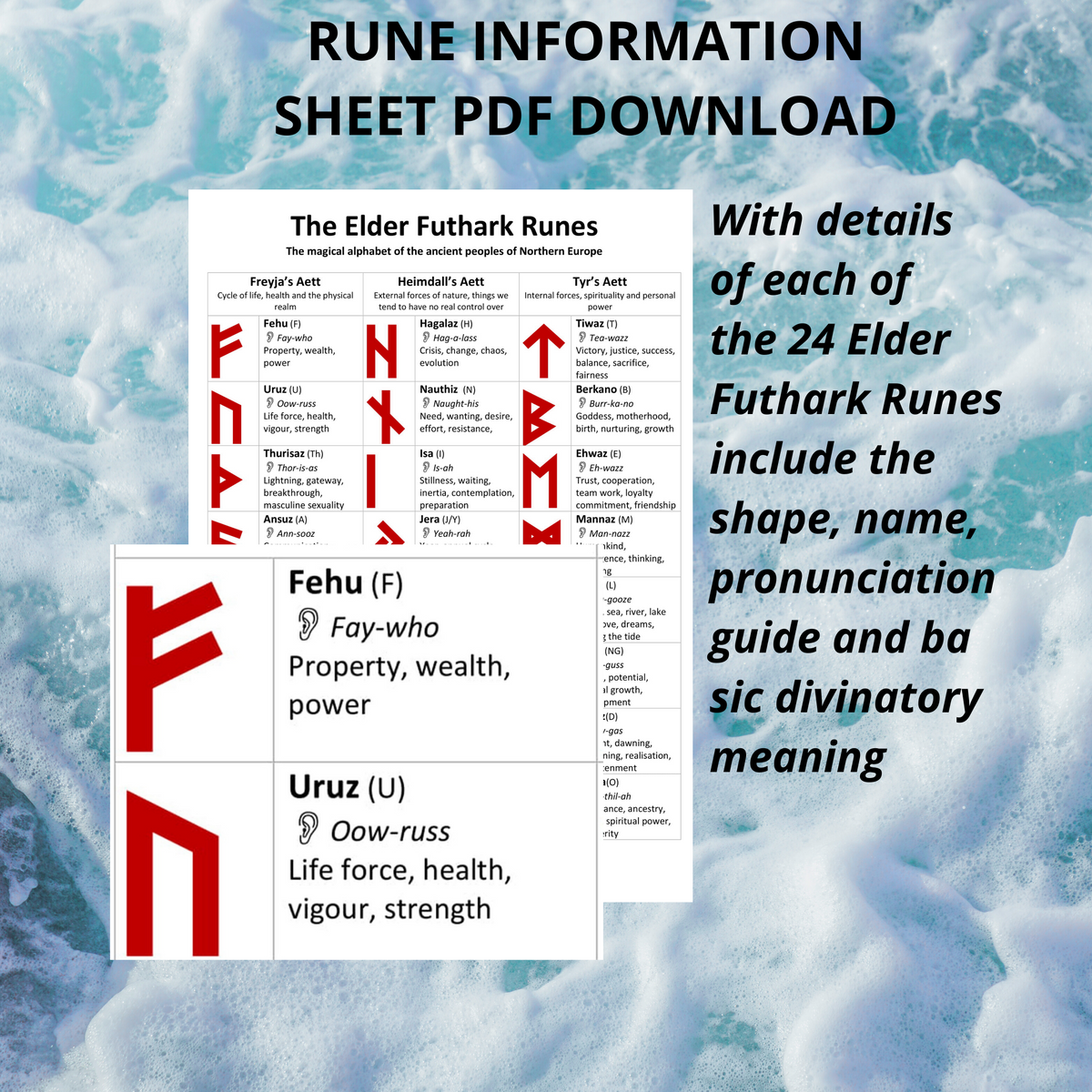 Elder Futhark Rune Information Sheet (Digital PDF Format) Norse, Vikin
