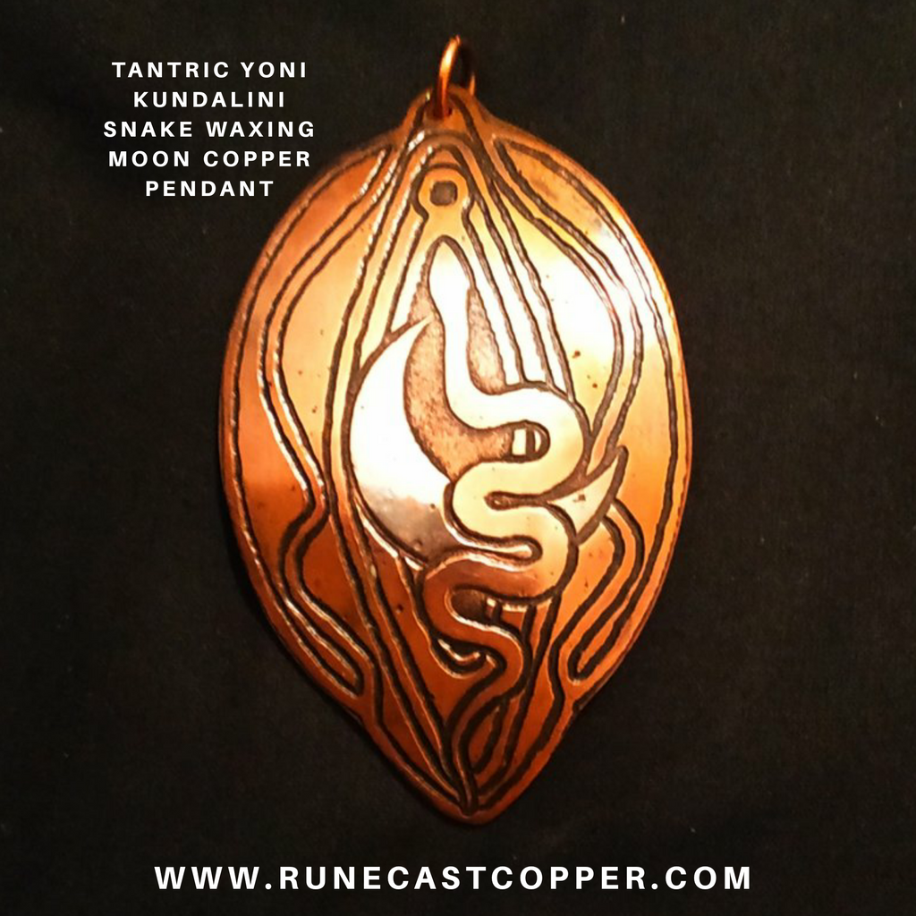Tantric Yoni Kundalini Snake Waxing Moon Copper Pendant, Divine Feminine, Goddess