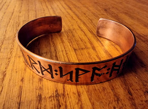 Beowulf Anglo-Saxon Runes Armband Cuff Bracelet - Copper or Steel Runic Inscription