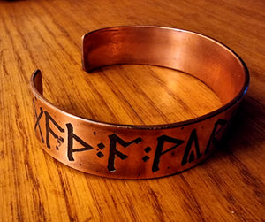 Beowulf Anglo-Saxon Runes Armband Cuff Bracelet - Copper or Steel Runic Inscription