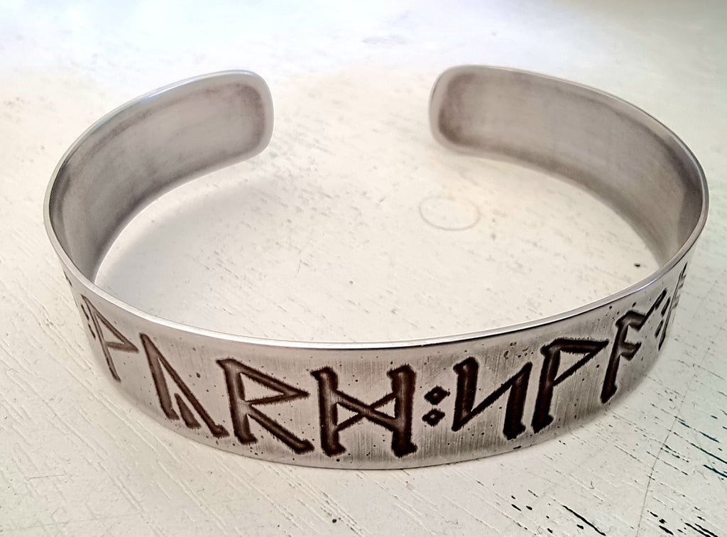 Beowulf Anglo-Saxon Runes Armband Cuff Bracelet - Copper or Steel Runic Inscription