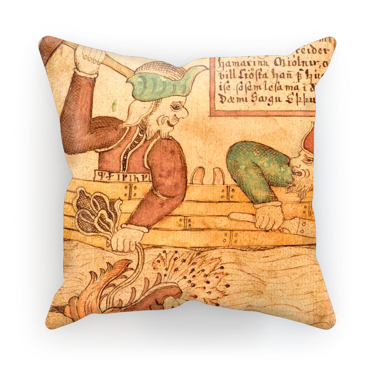 Thor and Hymir go fishing for the Midgard Serpent Cushion