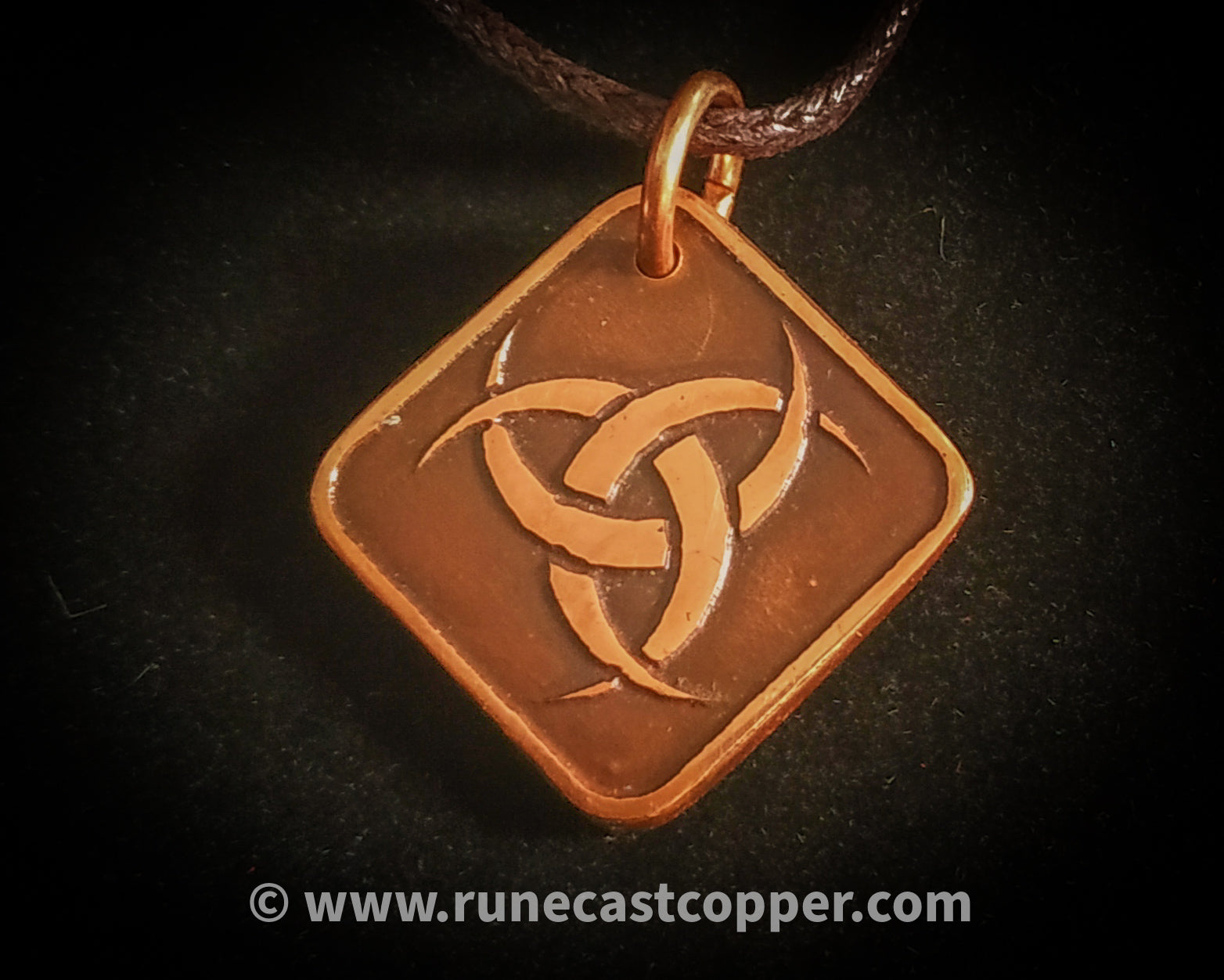 Gungnir (Odin's Spear), Valknut and Freyja Triple Crescent Pendants in Copper (Norse, Viking, Goddess, Heathen, Pagan)