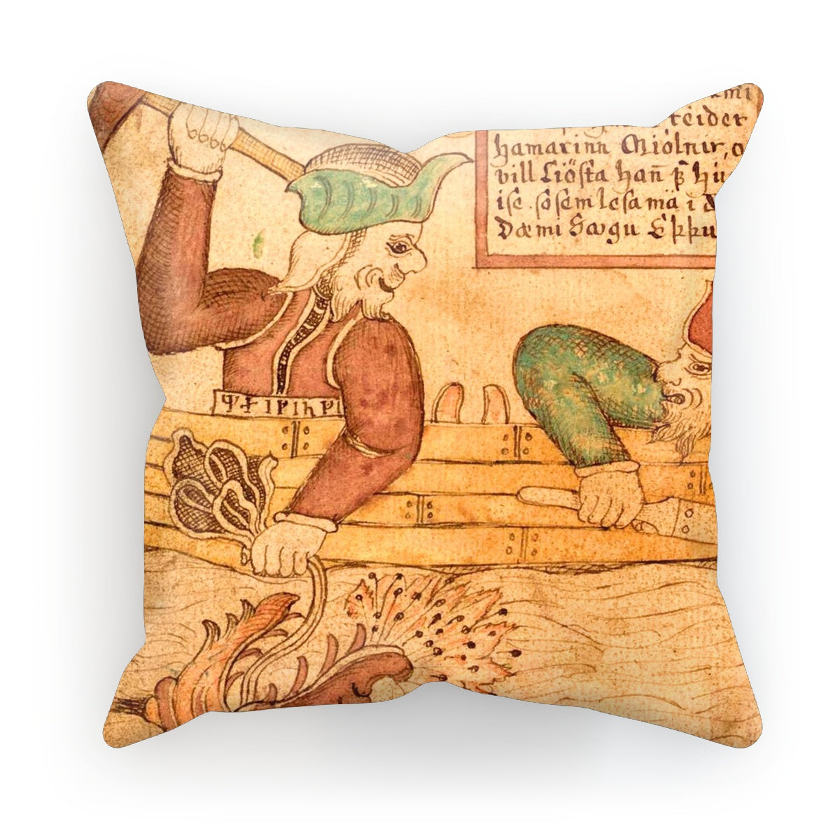 Thor and Hymir go fishing for the Midgard Serpent Cushion