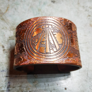 Druid Awen Cuff Bracelet with Scots Pine Bark Texture
