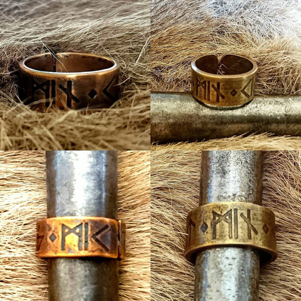 Kiss Me, My Love Ring - Viking, Norse, Elder Futhark Rune Inscription Love Poetry. Pagan Heathen Wedding Handfasting Copper Bronze Brass
