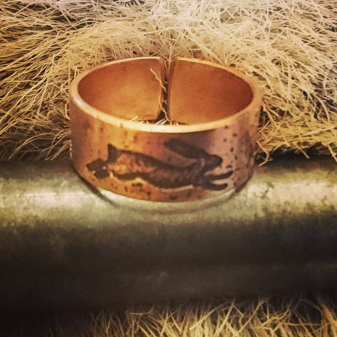 Spirit of the Hare Ring featuring Running Hare- Open Ring in Copper, Brass Bronze - pagan, Wicca, druid, heathen, nature