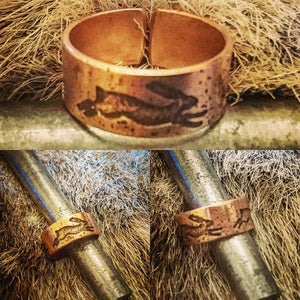 Spirit of the Hare Ring featuring Running Hare- Open Ring in Copper, Brass Bronze - pagan, Wicca, druid, heathen, nature