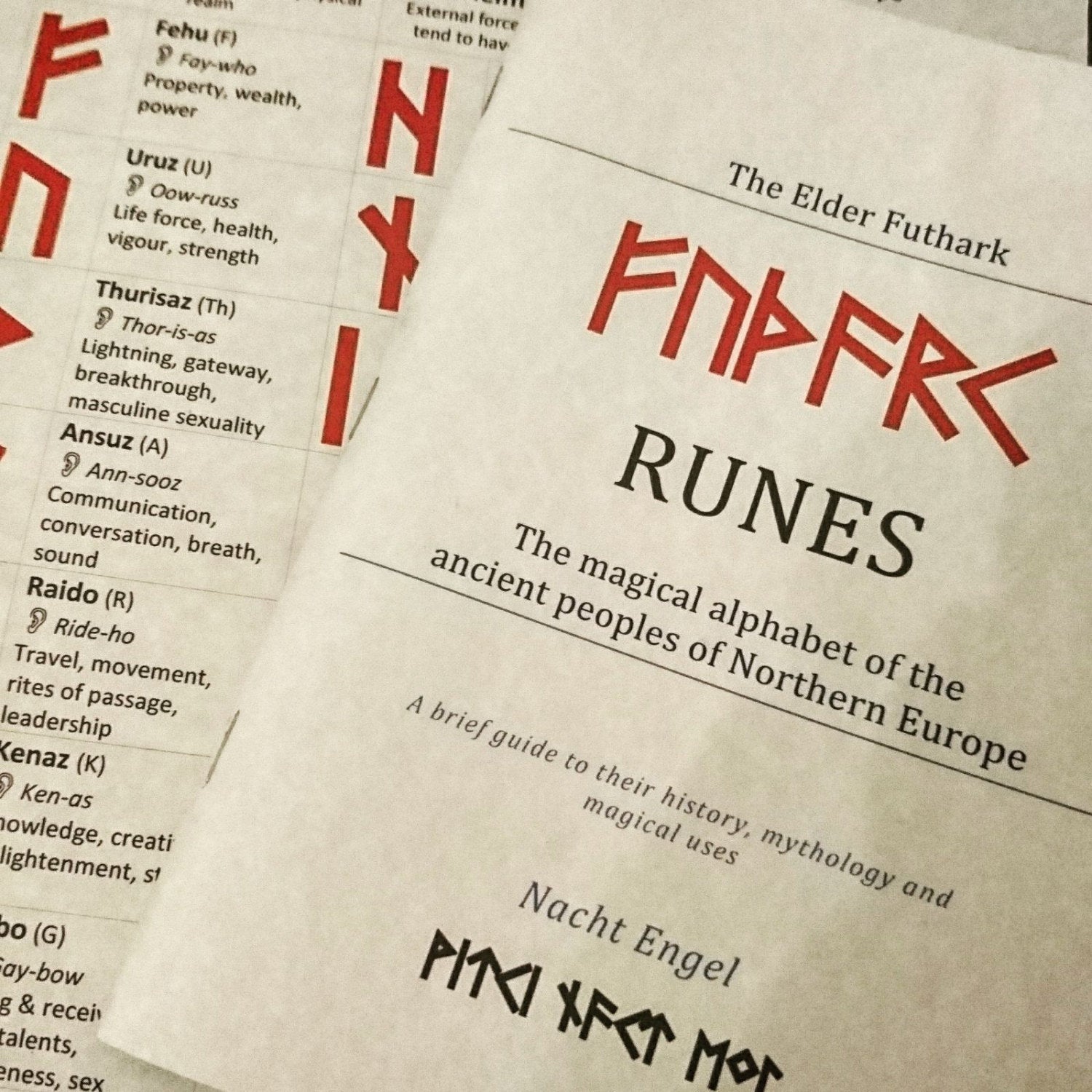 Elder Futhark Runes Complete Kit (wooden runes, bag, casting cloth, cord, guide book and info-sheet)