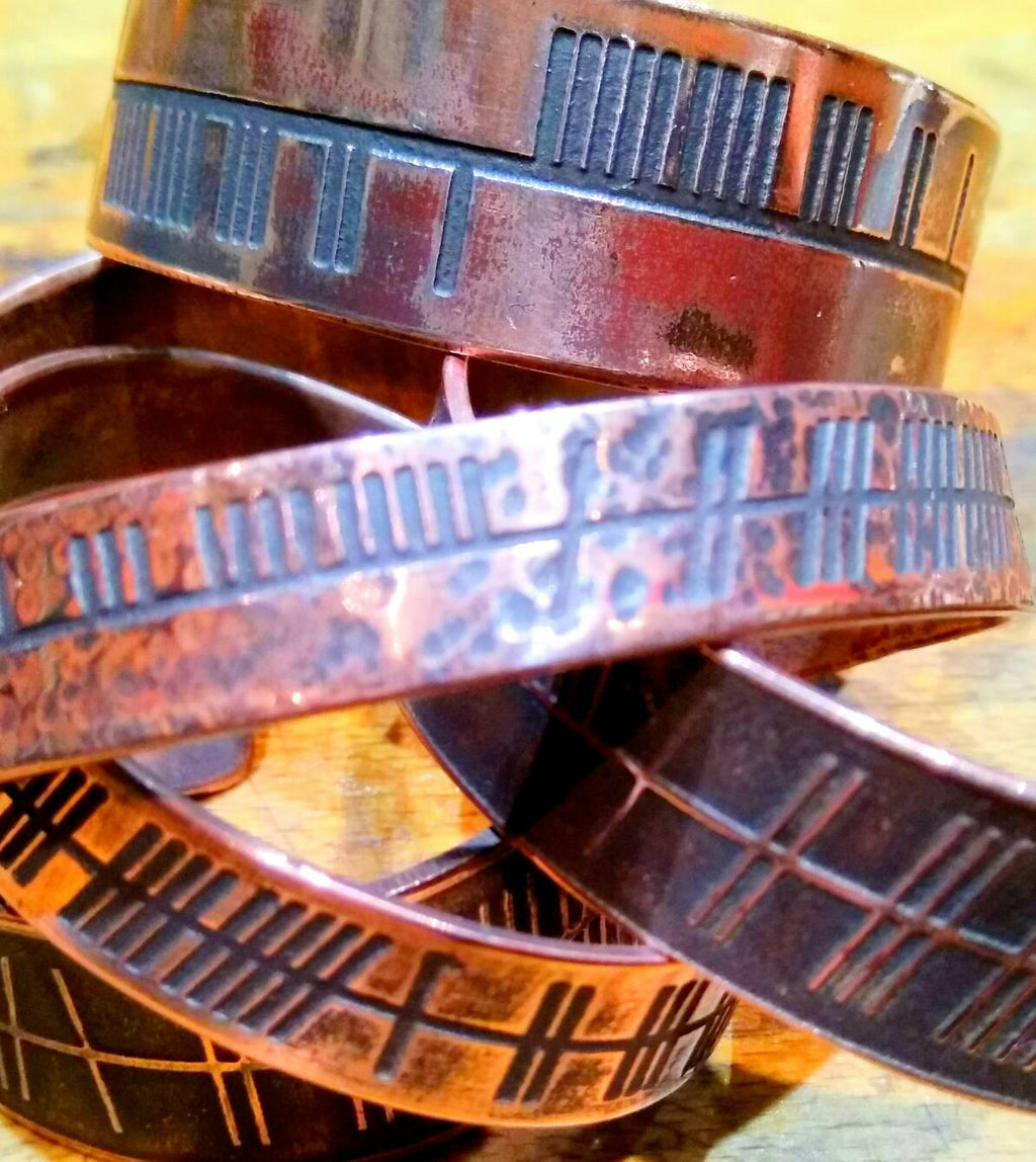 Personalised Inscription Irish/Celtic Ogham Druid Cuff Bracelet in copper or brass
