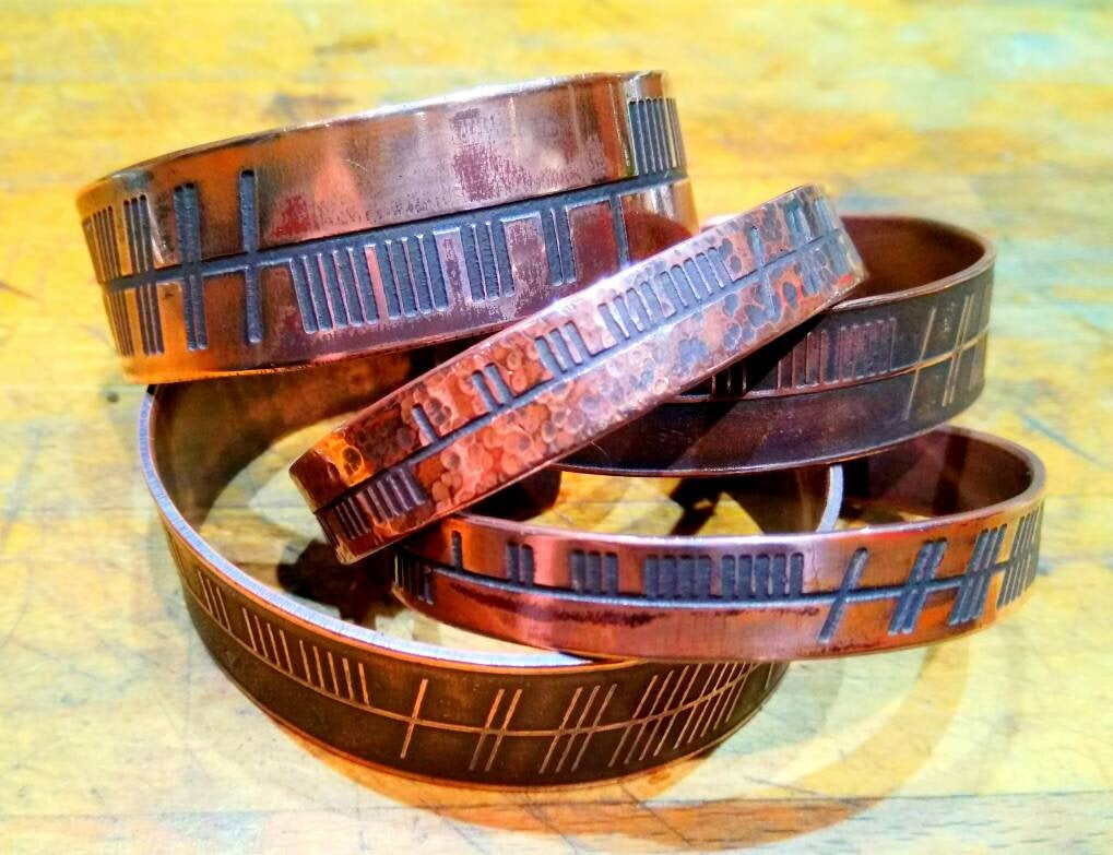 Irish/Celtic Ogham Druid Cuff Bracelet in copper or brass