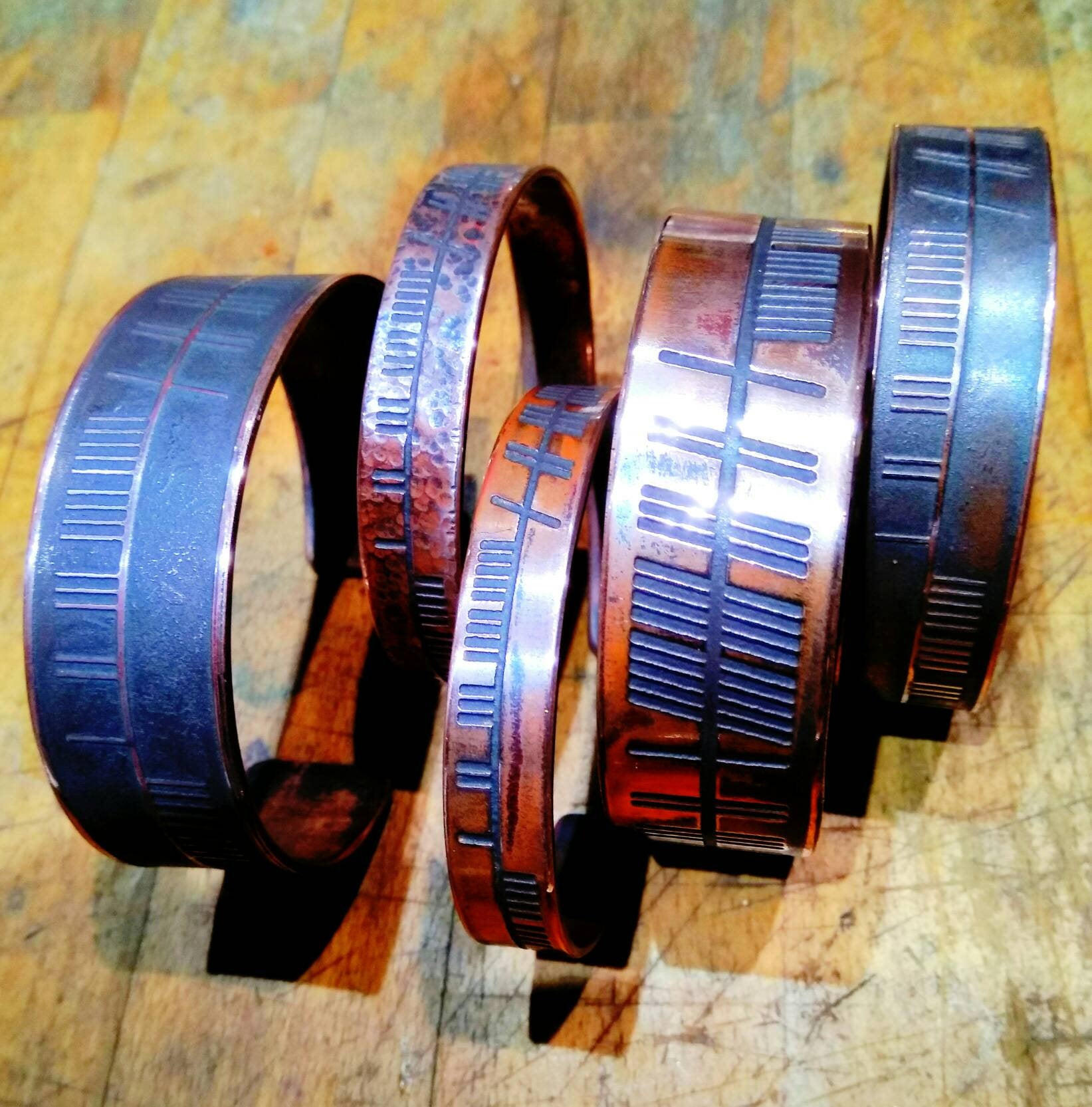 Sisters - Matching pair of Irish/Celtic Ogham Cuff Bracelet in brass