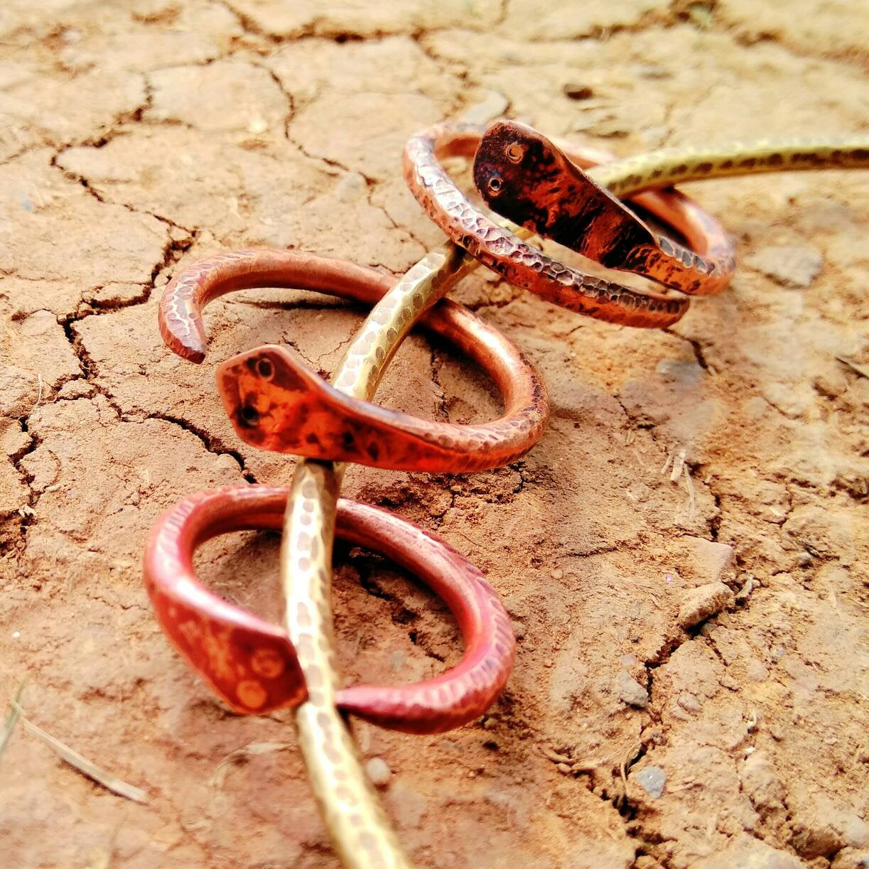 Viking Jörmungandr (Midgard Serpent) Ring, Cuff Hammered Copper or Brass - Ouroboros Ring