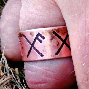 Good Luck Ring - Viking, Norse, Futhark Rune Inscription Love and Luck. Pagan Heathen Wedding Handfasting Copper Bronze Brass