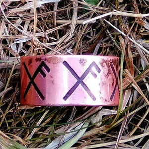 Good Luck Ring - Viking, Norse, Futhark Rune Inscription Love and Luck. Pagan Heathen Wedding Handfasting Copper Bronze Brass