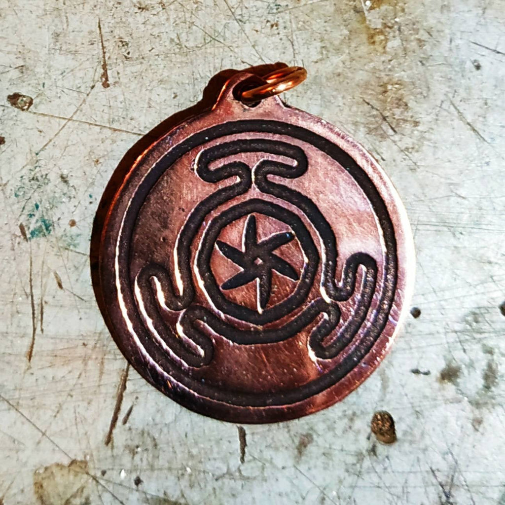 Wheel of Hecate/Strophalos of Hekate pendant in copper