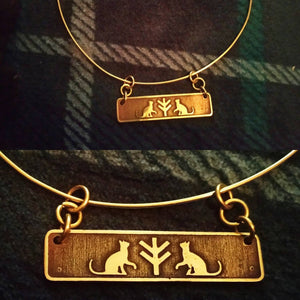 Freyja Fehu/Algiz Rune and Cats Pendant in Brass Viking, Norse. Pagan Heathen