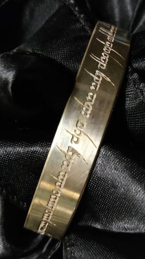 Elvish script silver plated brass cuff bracelet. Tengwar  script. Peter Pan quote.