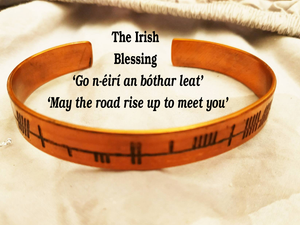Irish Blessing Celtic Ogham Druid Cuff Bracelet in copper